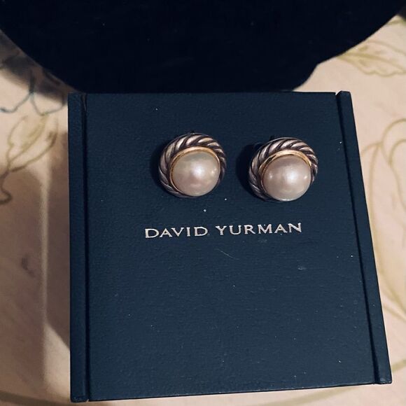 COPY - David Yurman Crossover Cable Pearl and gold 14k stud earrings silver 925 - Picture 6 of 9